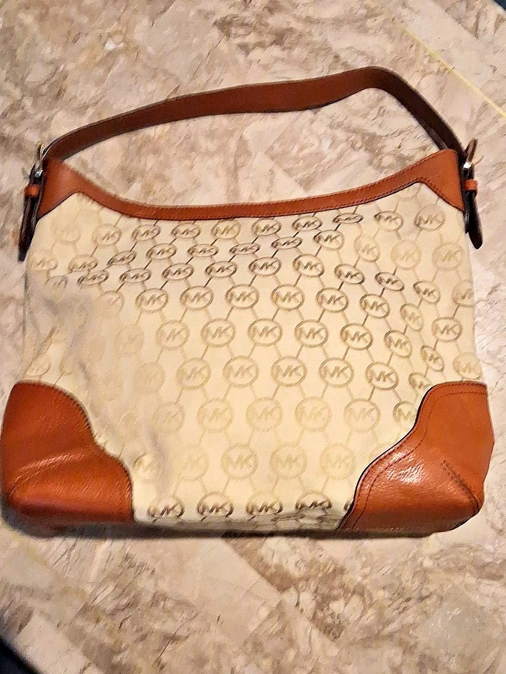 Michael Kors Nolita Large Signature Logo Hobo Shoulder Bag Brown & Beige